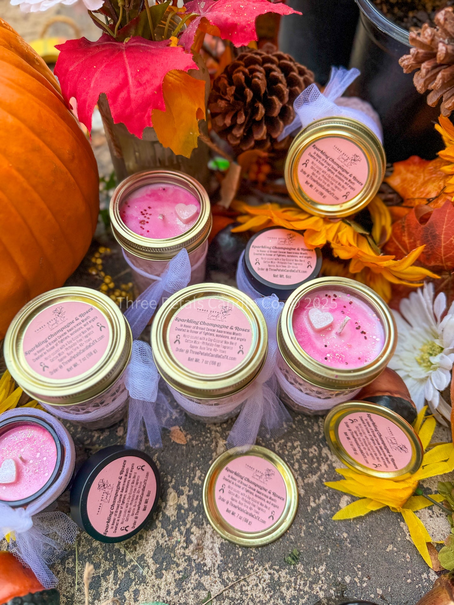 Sparkling Champagne & Roses – Breast Cancer Awareness Candle $2 from each candle sold will be donated to komen.org