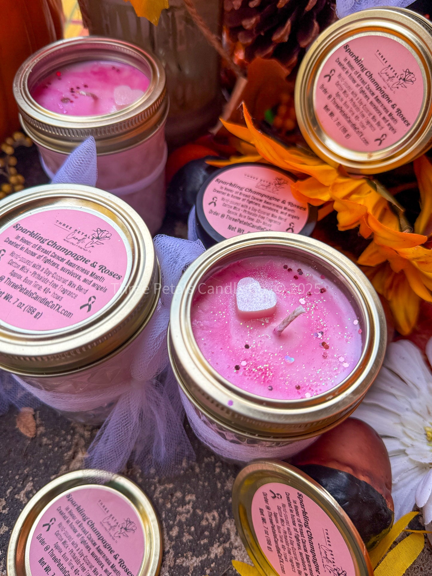 Sparkling Champagne & Roses – Breast Cancer Awareness Candle $2 from each candle sold will be donated to komen.org