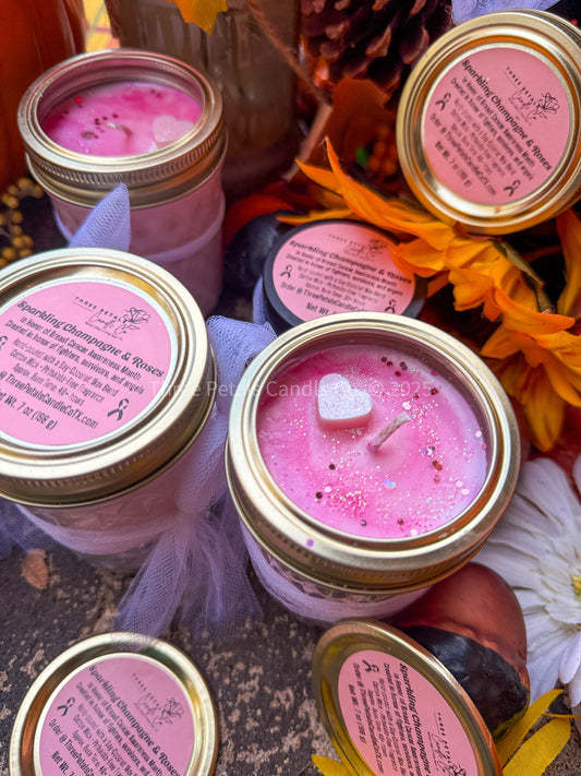 Sparkling Champagne & Roses – Breast Cancer Awareness Candle $2 from each candle sold will be donated to komen.org
