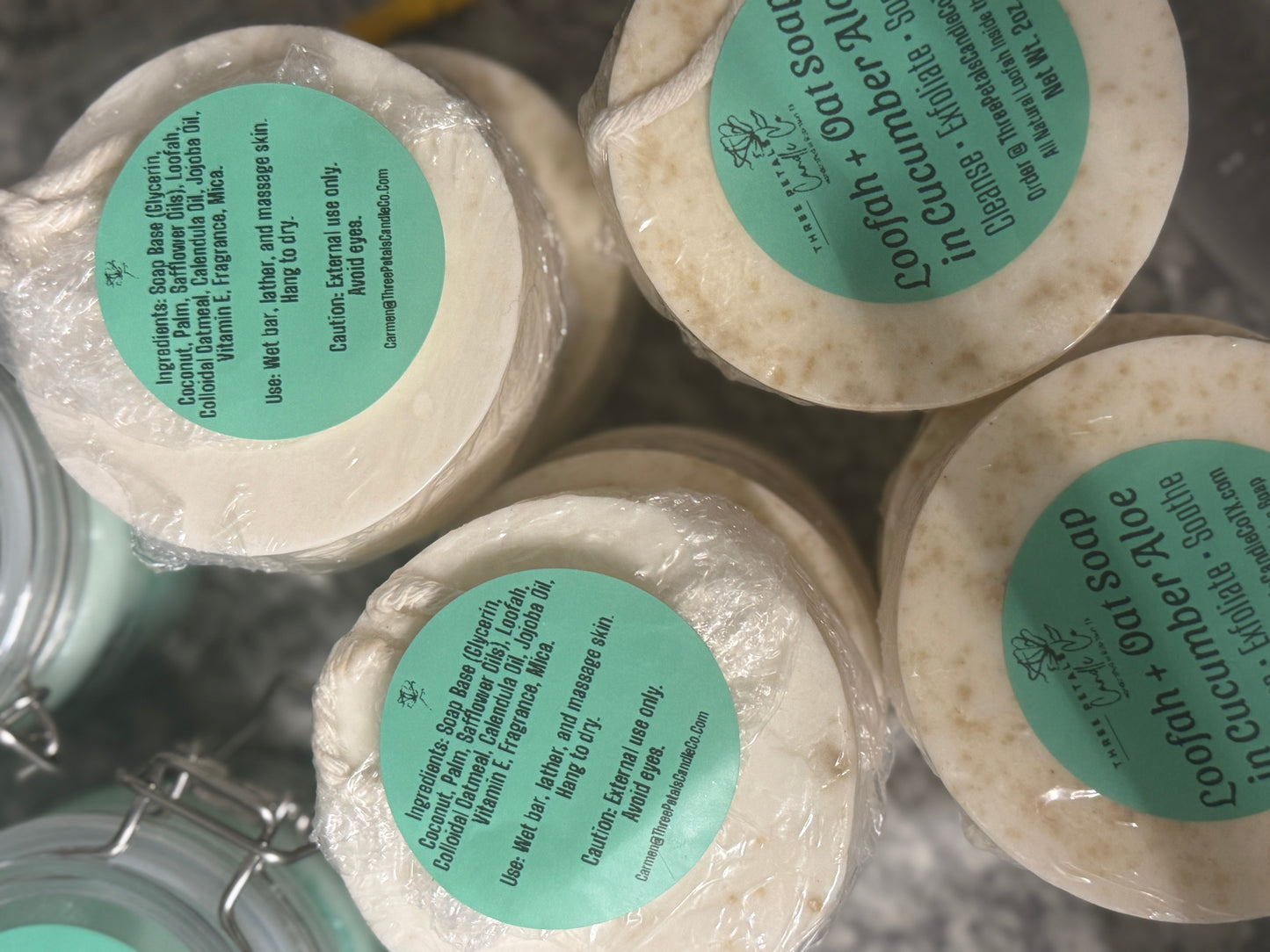 Loofah + Oat Soap on a Rope in Cucumber Aloe